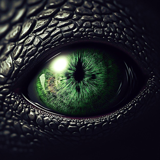 Photo 3d detail reptile eyes dragon