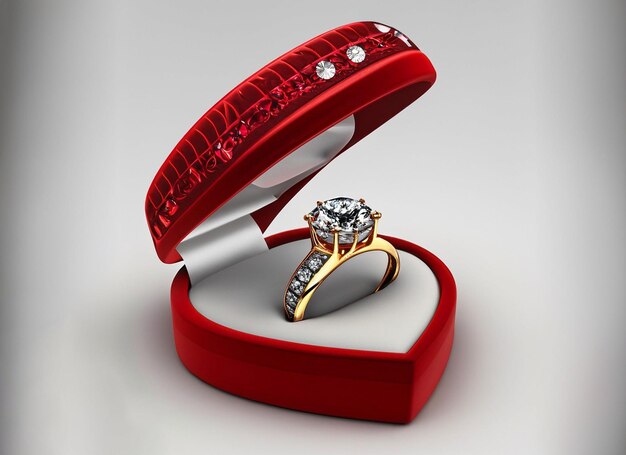 3d diamond ring in box and roses and background