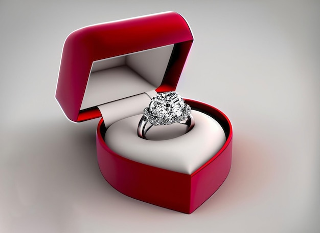 박스 안에 있는 3D 다이아몬드 반지, 장미, 배경