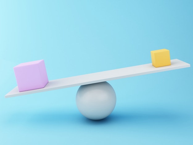 3d Different cubes balancing on a seesaw.