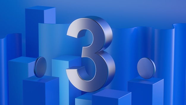 3d digit on the blue background. 3d render.