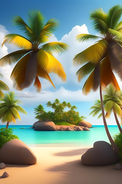 3d digital art tropical island palm trees beach vacation caribbean ocean