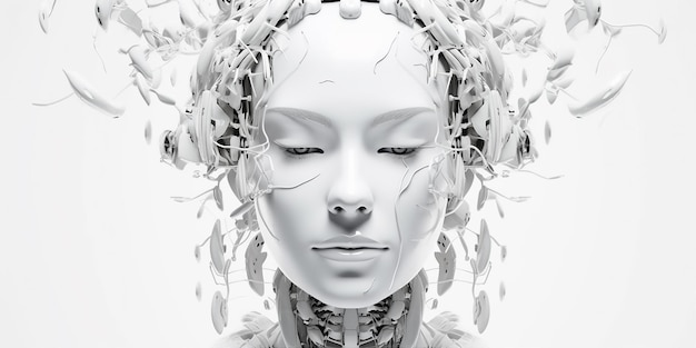 3d цифрового человеческого лица Концепция искусственного интеллекта на белом фоне Generative ai