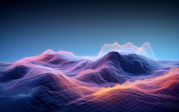 3D Digital Landscape Background with Flowing Grid