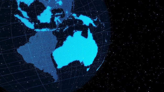 3D цифровая орбитальная земля в киберпространстве, демонстрирующая концепцию сетевых технологий