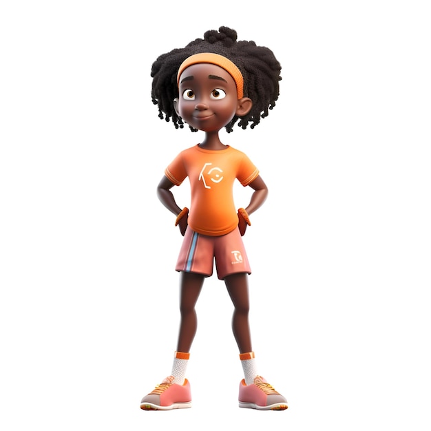 3Dデジタルレンダリング アフリカ系アメリカ人女子生徒を白い背景で孤立させた