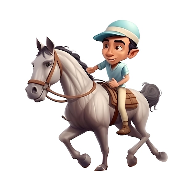 3D digital render of a boy riding a horse isolated on white background