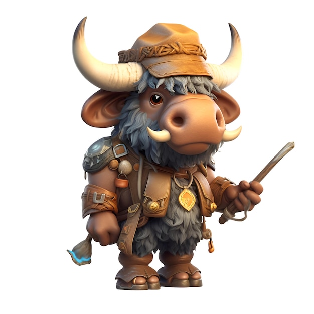 Photo 3d digital render of a bull as a pirate isolated on white background