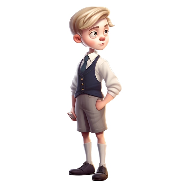 3D digital render of a cute little school boy isolated on white background