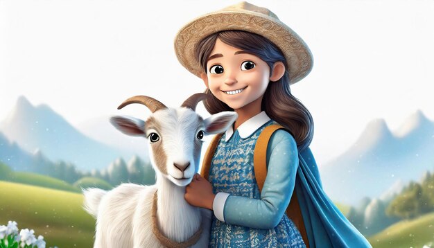 3d digital render of a cute teenager with a goat isolated on white background