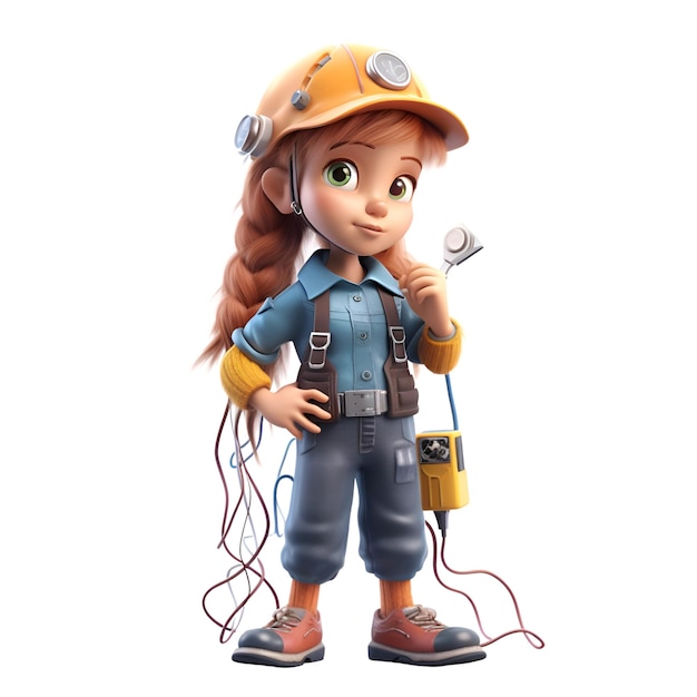 3D digital render of a female electrician isolated on white background