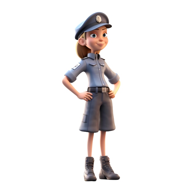 색 배경에 고립된 여성 경찰관의 3D 디지털 렌더링