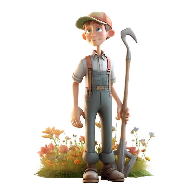 Photo 3d digital render of a gardener with a shovel isolated on white background