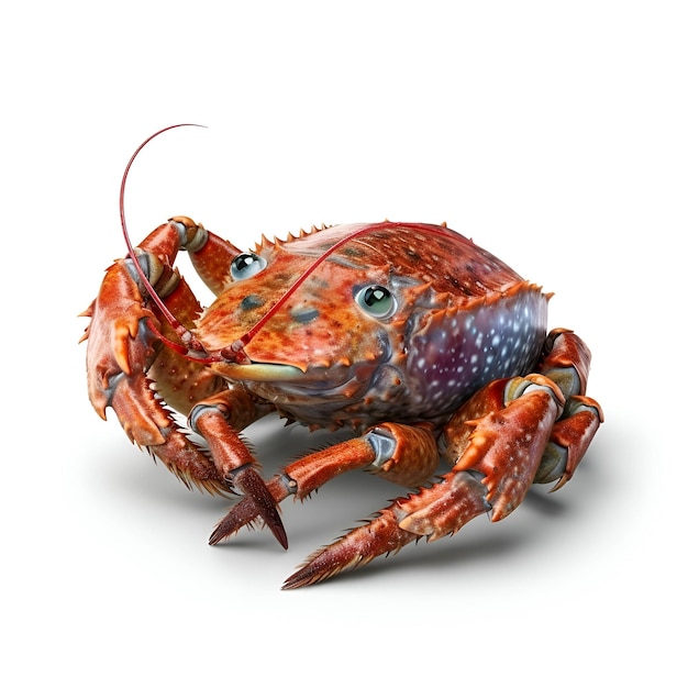 3D digital render of a red crab with blue eyes isolated on white background