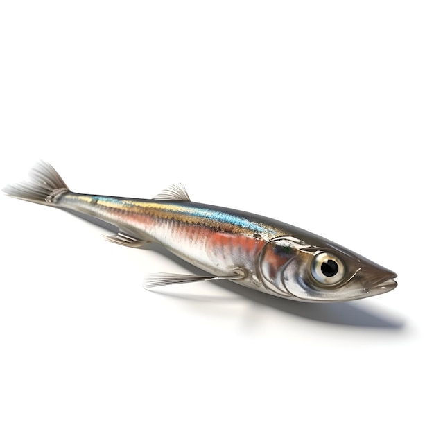 3D-digitale weergave van een geïsoleerde sardine op een witte achtergrond