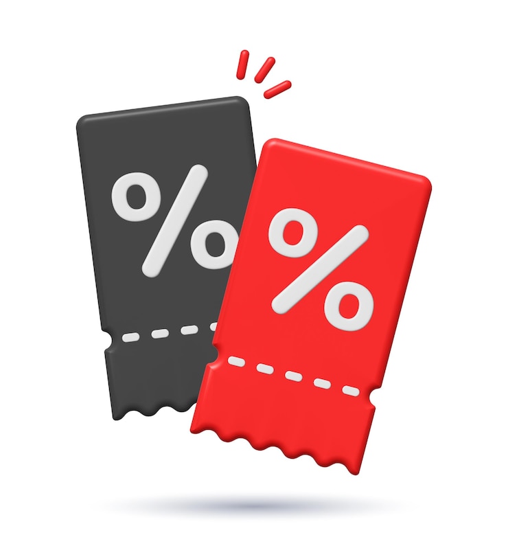 Photo 3d discount coupon voucher with percentage sign isolated on white background