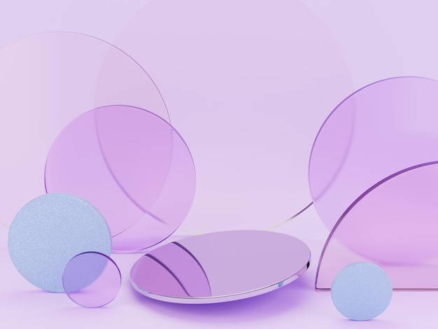 3d disk transparent podium and purple background