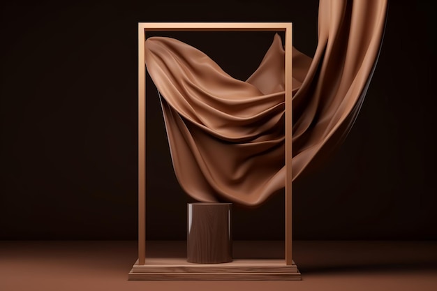 3D ディスプレイ ベージュ 背景 丸い円のフレーム テキスト 裸の色 絹の布のカーテン
