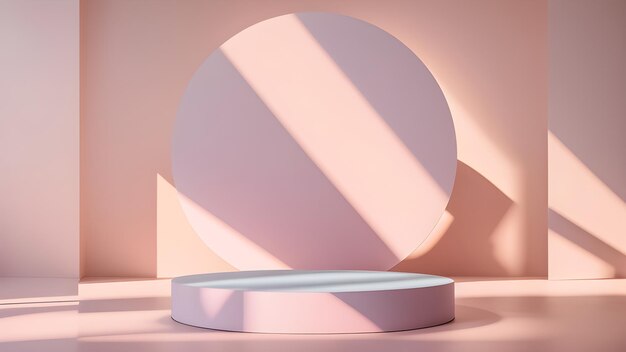 3D-подиум с минимальным фоном и розовым постаментом в интерьере студии для стенда для презентации косметических продуктов Beauty стильный женский макет 3D-рендеринг рекламы Generative AI