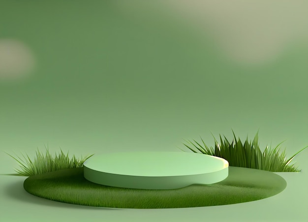 3D display podium pastel green background Natural green grass Spring and summer nature minimal pedestal Beauty cosmetic product presentation with shadow banner Ai generative