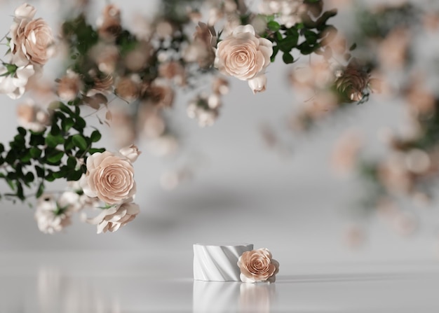 Photo 3d display podium pink flower on white background nature product promotion mockup