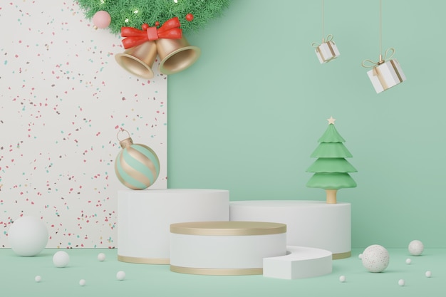 3D-подиум для презентации продуктов и косметики с концепцией Рождества и Нового года