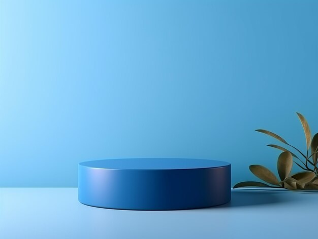 3d display podium with blue cylinder on blue background