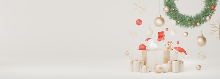 Photo 3d display scene for product and cosmetic advertising with merry christmas and new year concept