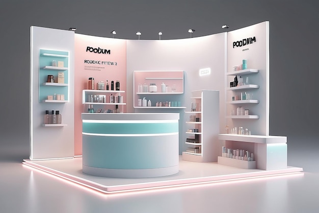 3D-display van cosmetische producten op het podium