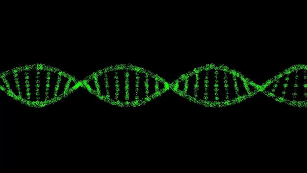 Foto 3d dna op zwarte bg object opgeloste flikkerende deeltjes wetenschappelijk medisch concept voor titeltekstpresentatie 3d-animatie