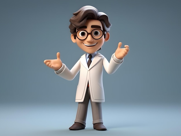 3d doctor cartoon character with a serious expression and friendly behavior