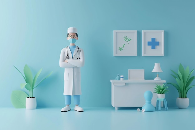 3d doctor in hospital concept illustration