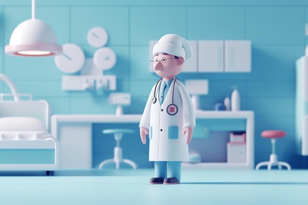 3d doctor in hospital concept illustration