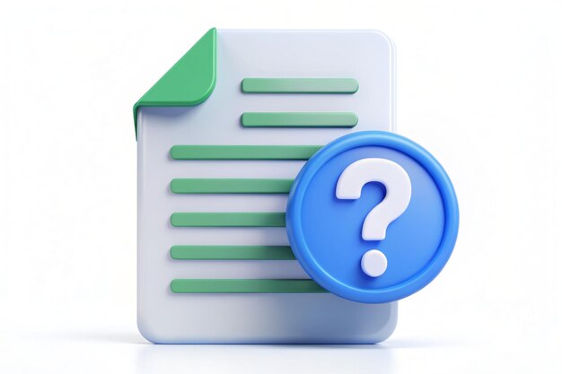 3d document list with question mark icon paper document sheet missing with speech bubble question sign or ask faq and qa answer solution 3d concept 3d document audit icon vector render illustration