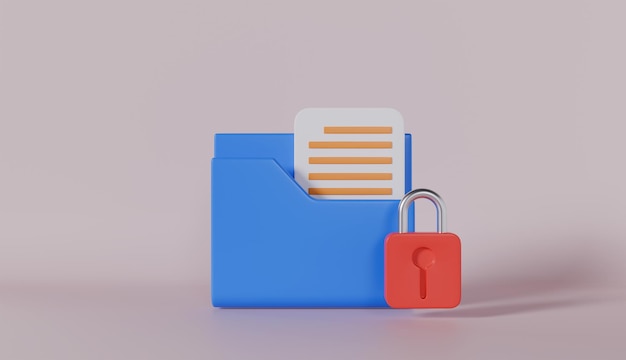 3D-documentmap met hangslot Concept van bedrijfsbeveiliging Bescherming en vertrouwelijkheid van gegevens