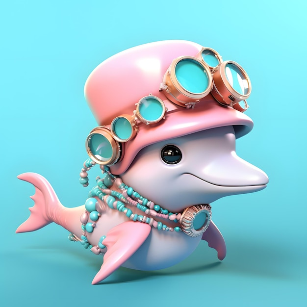 3d dolfijn leuke cartoon in steampunk hoed google glass