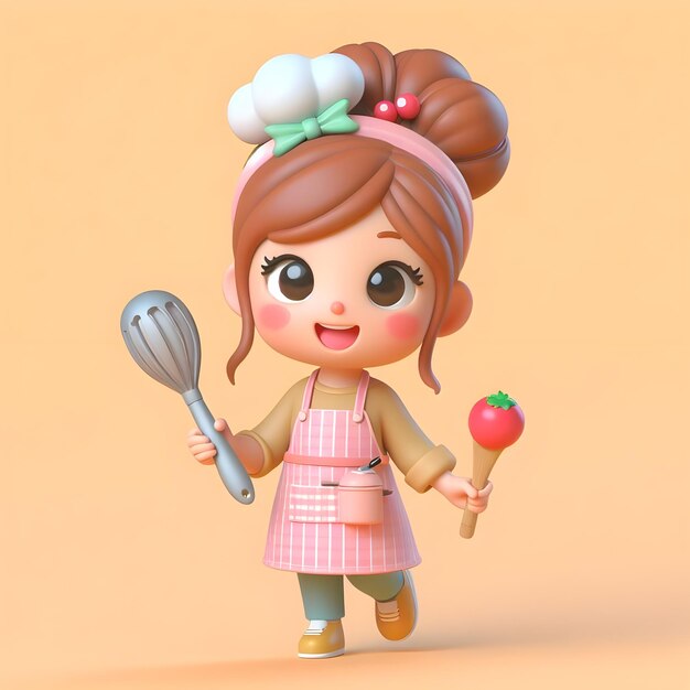3D doll with a spoon and a knife in her hand ai generator