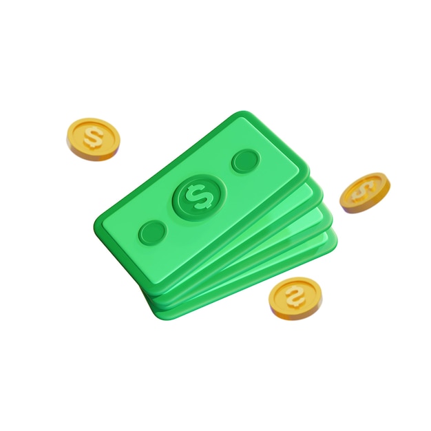3D-dollars en gouden munten Vliegende contant geld 3D-money-iconen Stapel dollars en gouden muntstukken illustratie