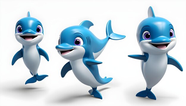 Photo 3d dolphin character set