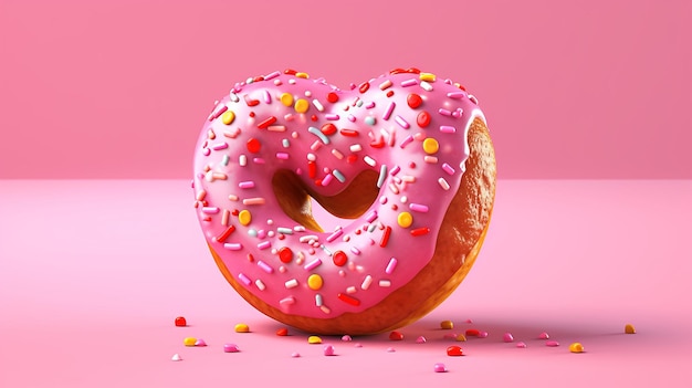 3d Donut Heart with pink background Valentine Love generative AI