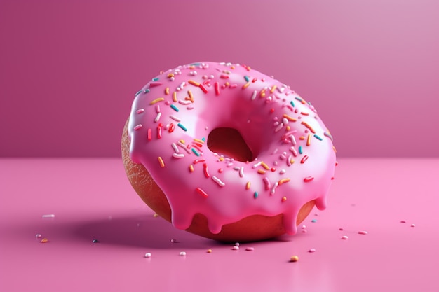 3d Donut on Pink Background Ai generative