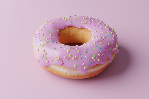 3D Donut on Pink Background