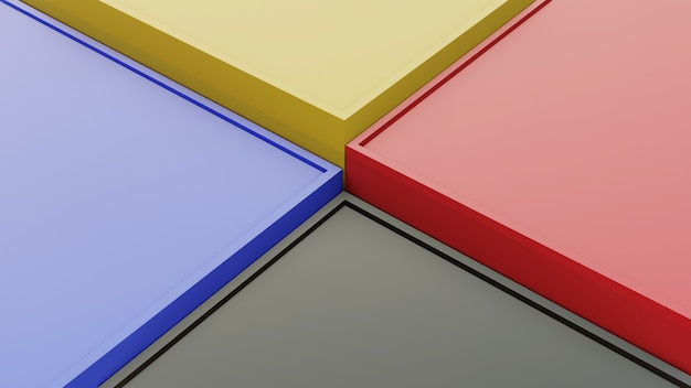 3d-dozen vormen met rood blauw zwart geel kleur