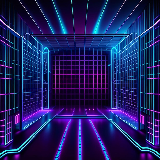 3D draadframe neon raster kamer achtergrond