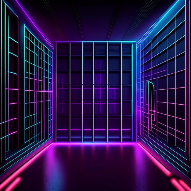 3D draadframe neon raster kamer achtergrond