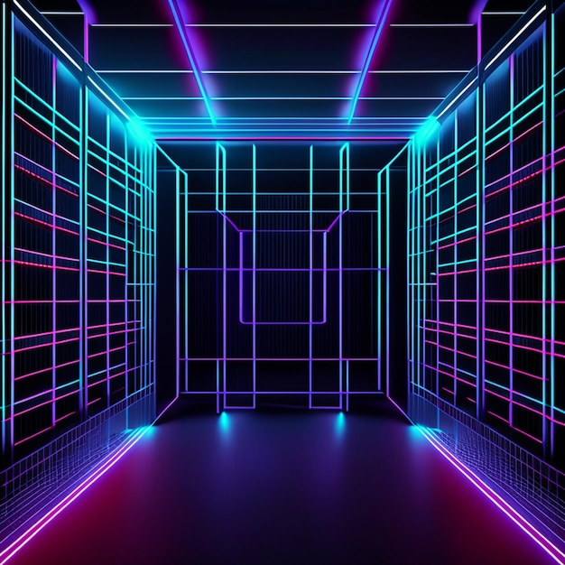 3D draadframe neon raster kamer achtergrond