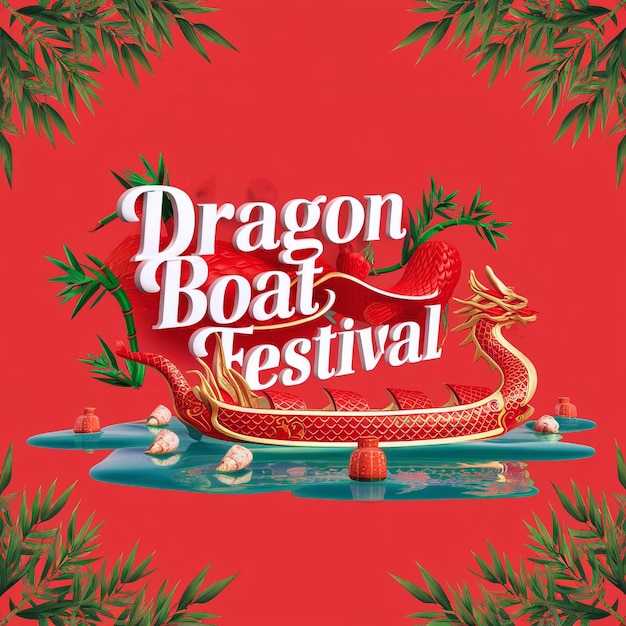 Photo 3d dragon boat festival background typography chinese holiday blessing