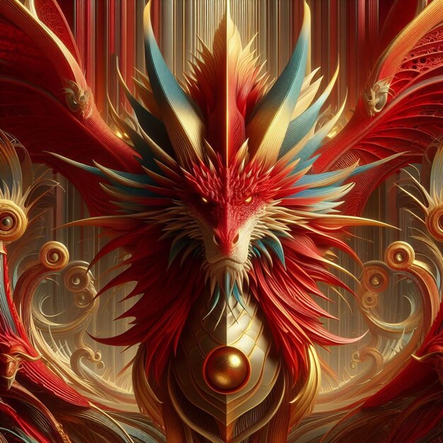 3D Dragon Red Gold and Crimson