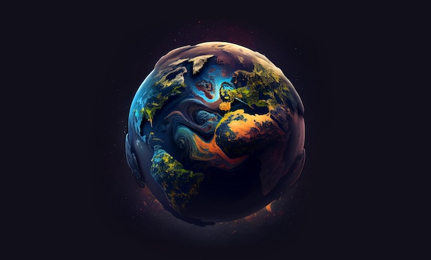 3d draw planet globe on dark background