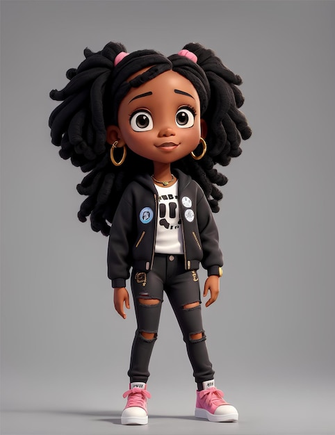 Photo 3d drawing of a black girl in cool clothes